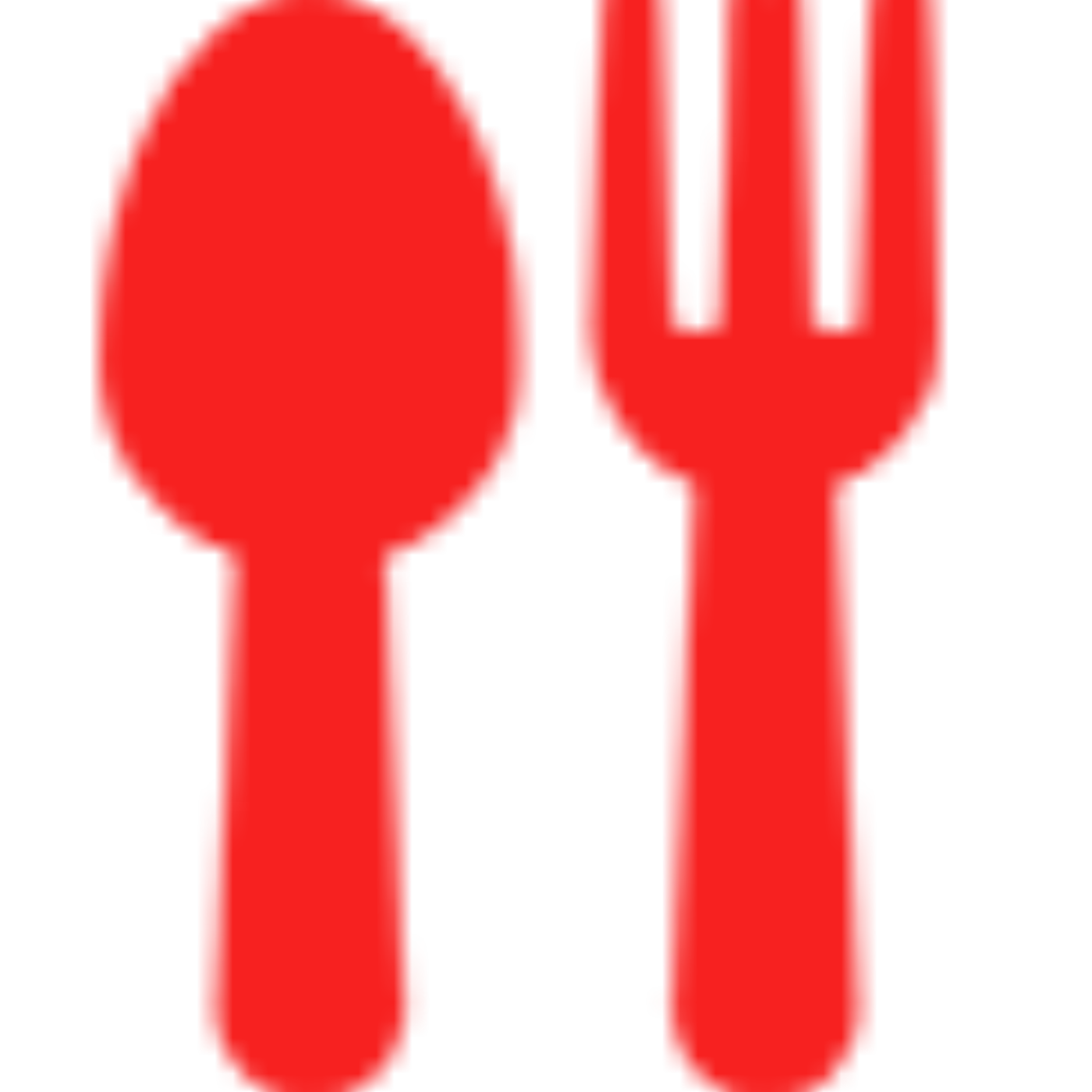 Red spoon and fork icon for restaurant or food-related content.